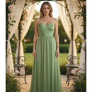 NWT Jasmine B2 Sage Green Pleated Chiffon Gown Size 8 Long Dress Prom Bridesmaid